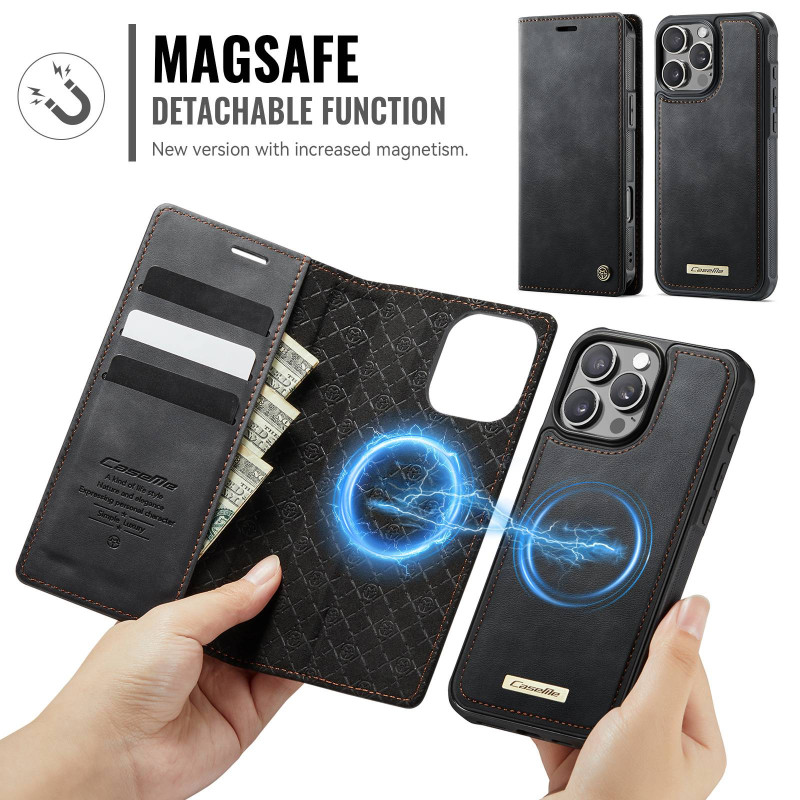 CASEME For iPhone 16 Pro Wallet Case Magnetic Detachable RFID Blocking - Black