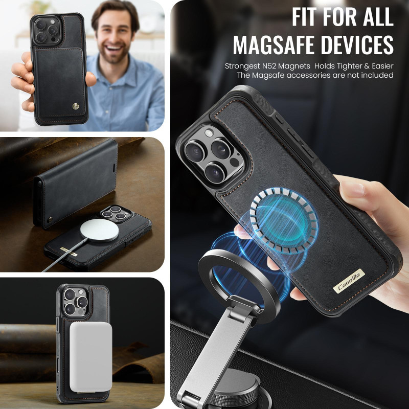 CASEME For iPhone 16 Pro Wallet Case Magnetic Detachable RFID Blocking - Black