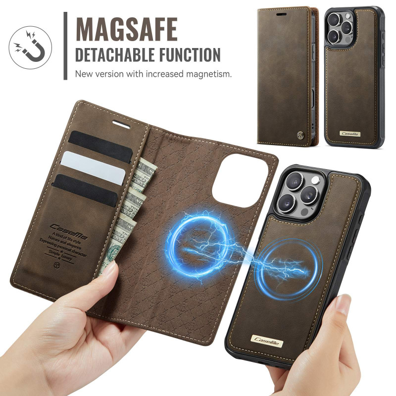 CASEME iPhone 16 Pro Lompakkokotelo Magneettinen Irrotettava RFID Suojaus - Coffee
