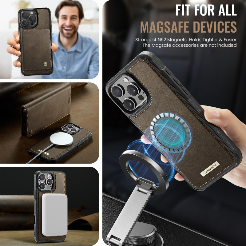 CASEME Til iPhone 16 Pro Pungcover Magnetisk Aftagelig RFID Beskyttelse - Coffee