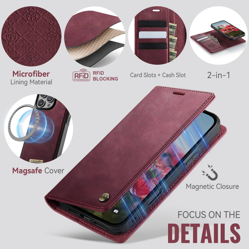 CASEME For iPhone 16 Pro Wallet Case Magnetic Detachable RFID Blocking 