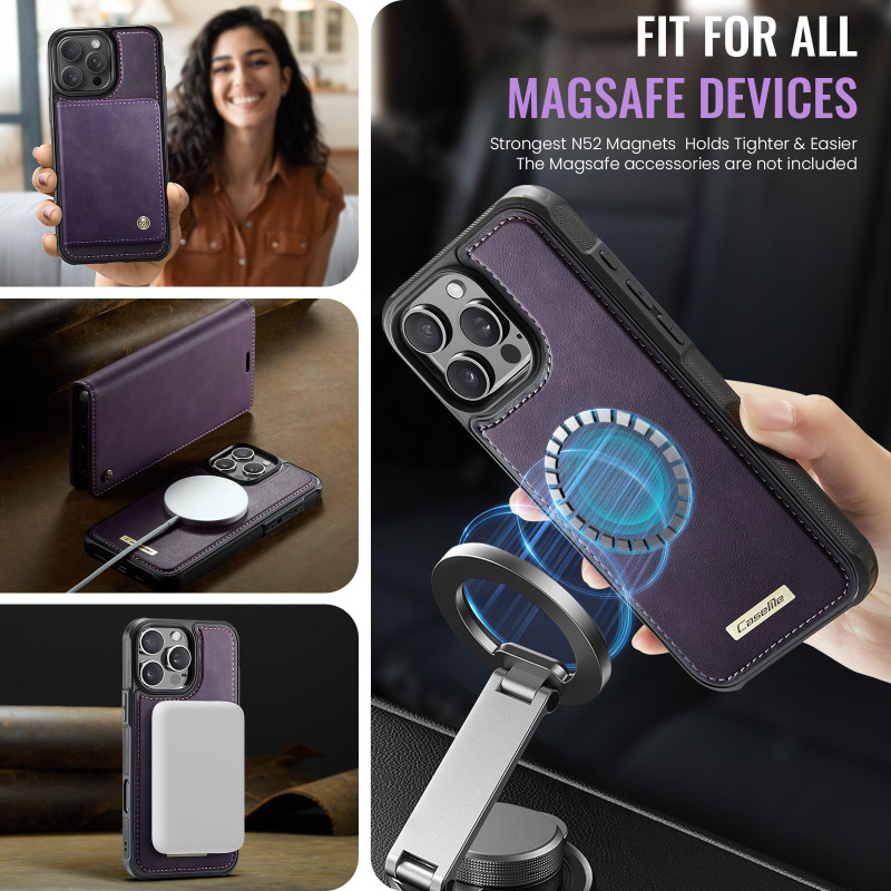 CASEME Til iPhone 16 Pro Lommebokdeksel Magnetisk Avtakbar RFID Beskyttelse