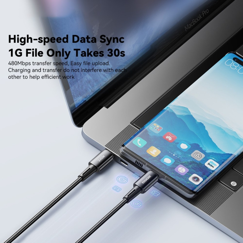 ESSAGER 2m USB-C - USB-C PD 240W latauskaapeli Datakaapeli Pikalataus