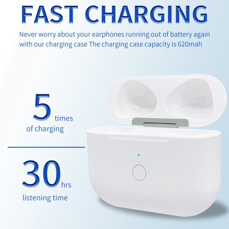 For AirPods 3 ladeveske Innebygd 620mAh batteri Bluetooth trådløs lading