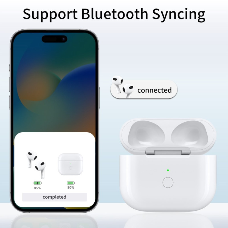 For AirPods 3 ladeveske Innebygd 620mAh batteri Bluetooth trådløs lading