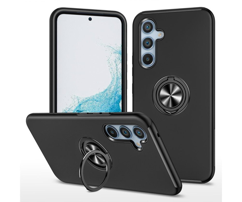 Till Samsung Galaxy A16 5G / A16 4G Hybridskal med Roterbar Ringhållare - Svart