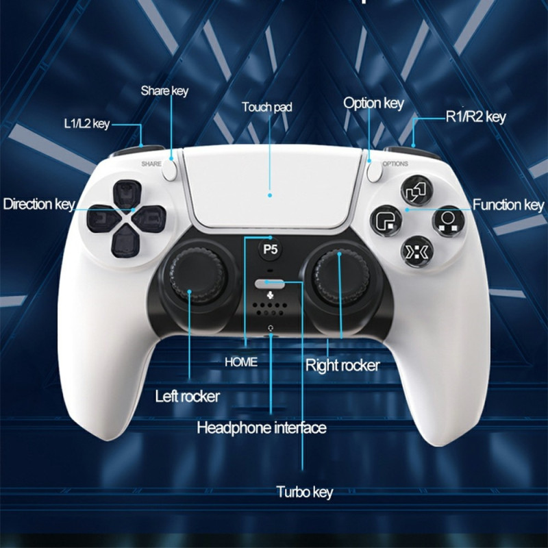 Trådløs spilcontroller kompatibel med PS5 6-akset gyroskop dobbelt vibration - hvid