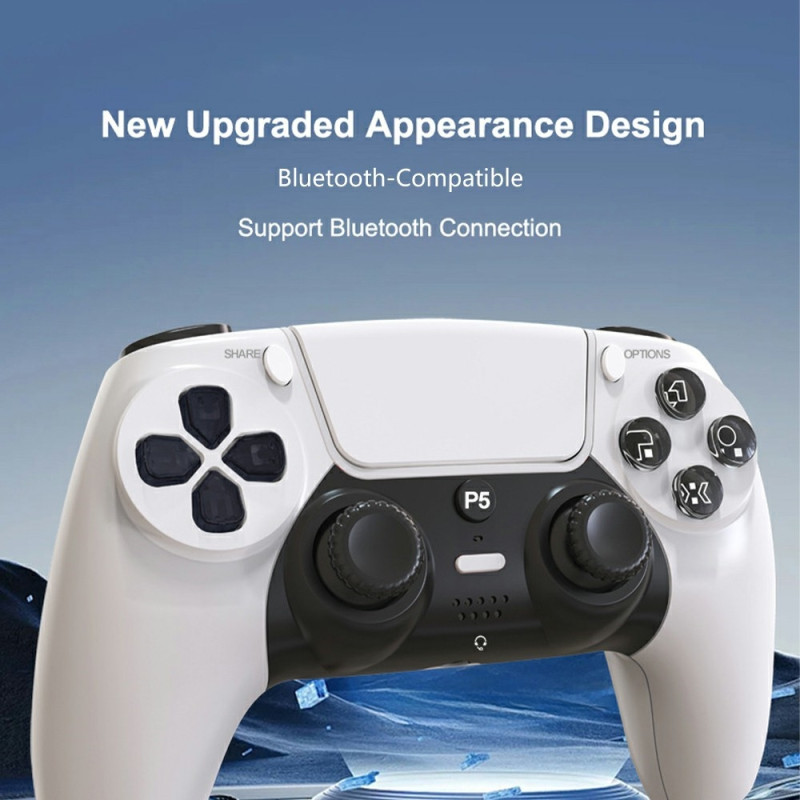Trådløs spilcontroller kompatibel med PS5 6-akset gyroskop dobbelt vibration - hvid
