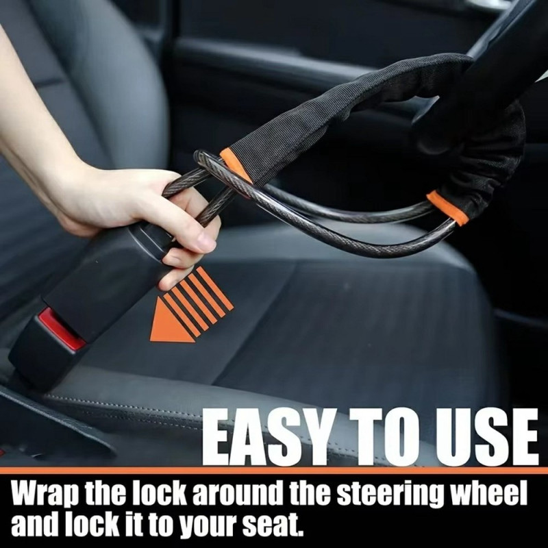 70 cm Steering Wheel Lock Thickened Steel Wire Anti-Theft Lock with 3 Keys