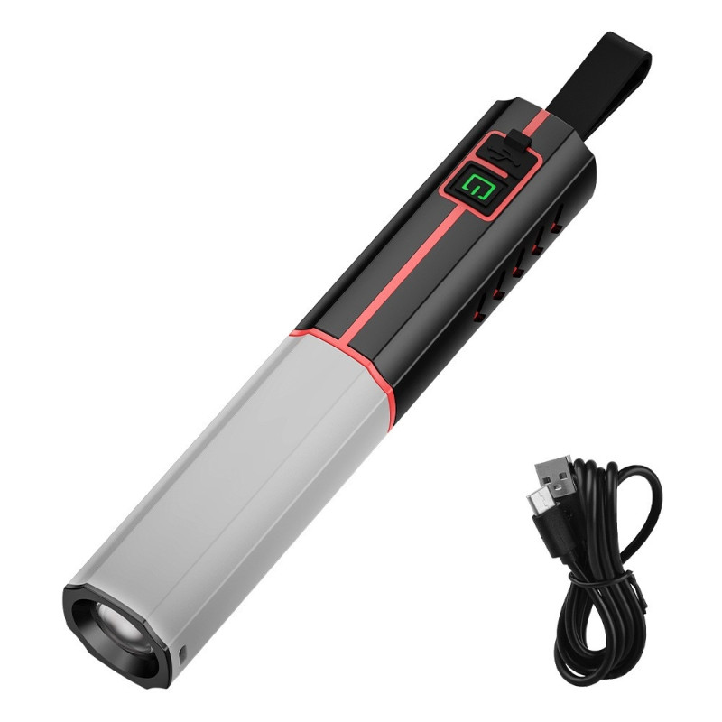 Flashlight LED Telescopic zoom Rechargeable 3 modes White light Camping etc