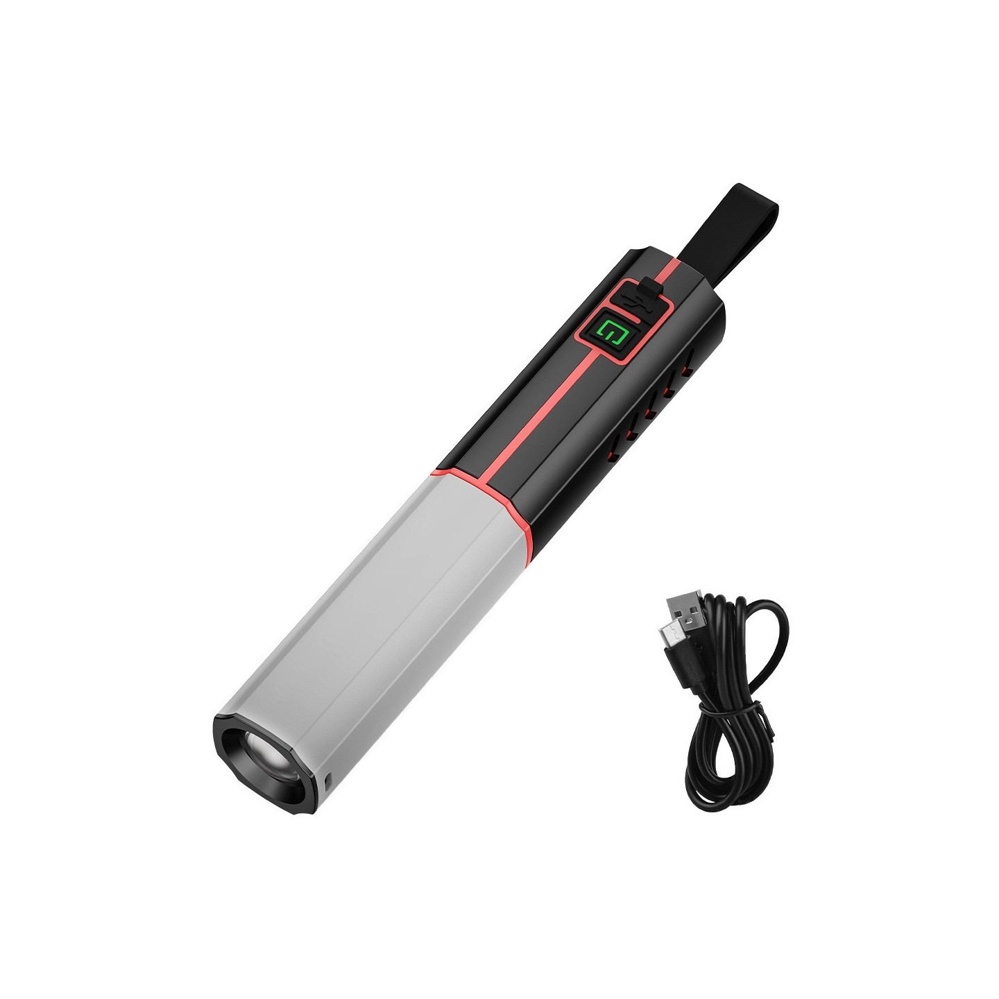 Lommelygte LED Teleskopisk zoom Genopladelig 3 tilstande Hvidt lys Camping osv.