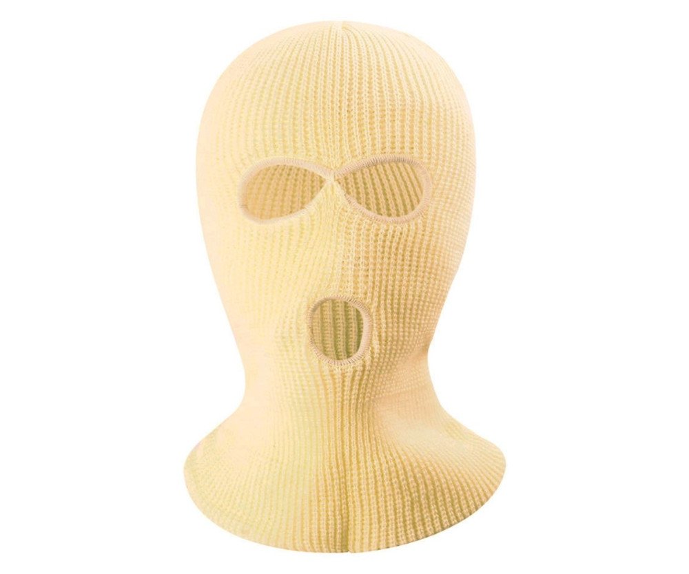 Vinter Helansikte Mask Tre-håls Balaclava Stickad Hatt Hals Damask - Gul