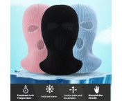 Vinter Helansikte Mask Tre-håls Balaclava Stickad Hatt Hals Damask - Safir