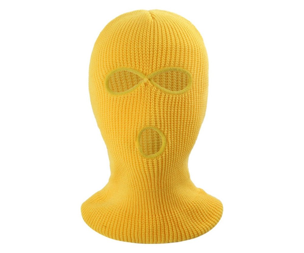 Vinter Helansikte Mask Tre-håls Balaclava Stickad Hatt Hals Damask - Gul