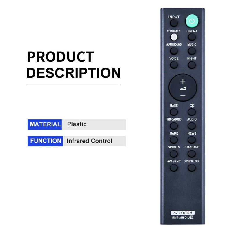 Erstatning fjernkontroll for RMT-AH501U for Sony Soundbar