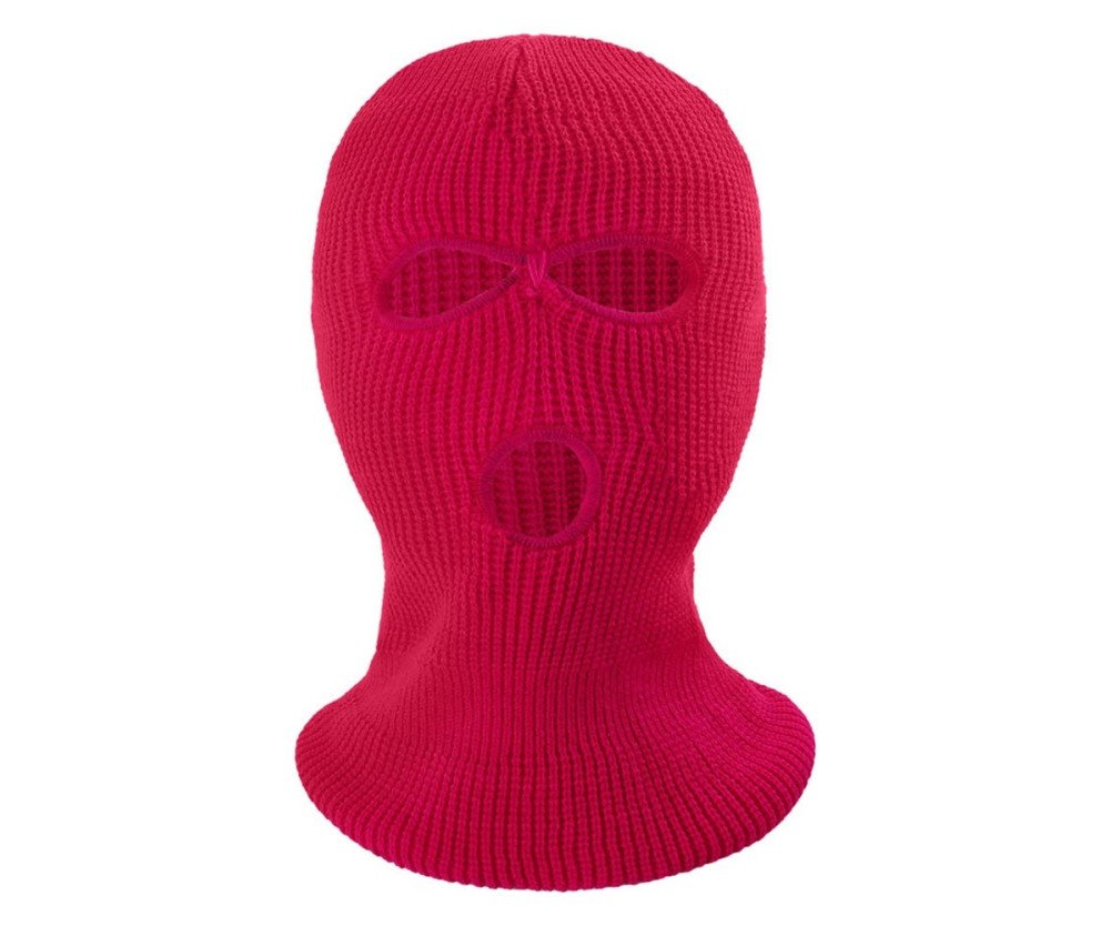 Vinter Helansikte Mask Tre-håls Balaclava Stickad Hatt Hals Damask - Rose