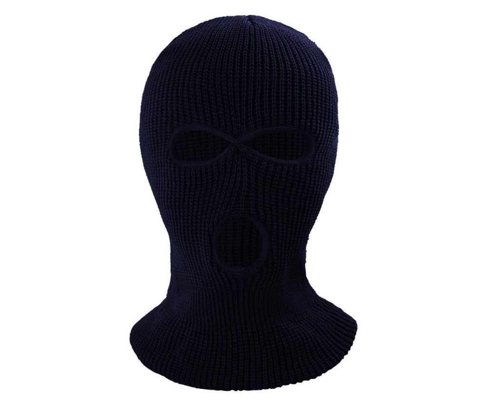 Vinter Helansikte Mask Tre-håls Balaclava Stickad Hatt Hals Damask - Navy Blue