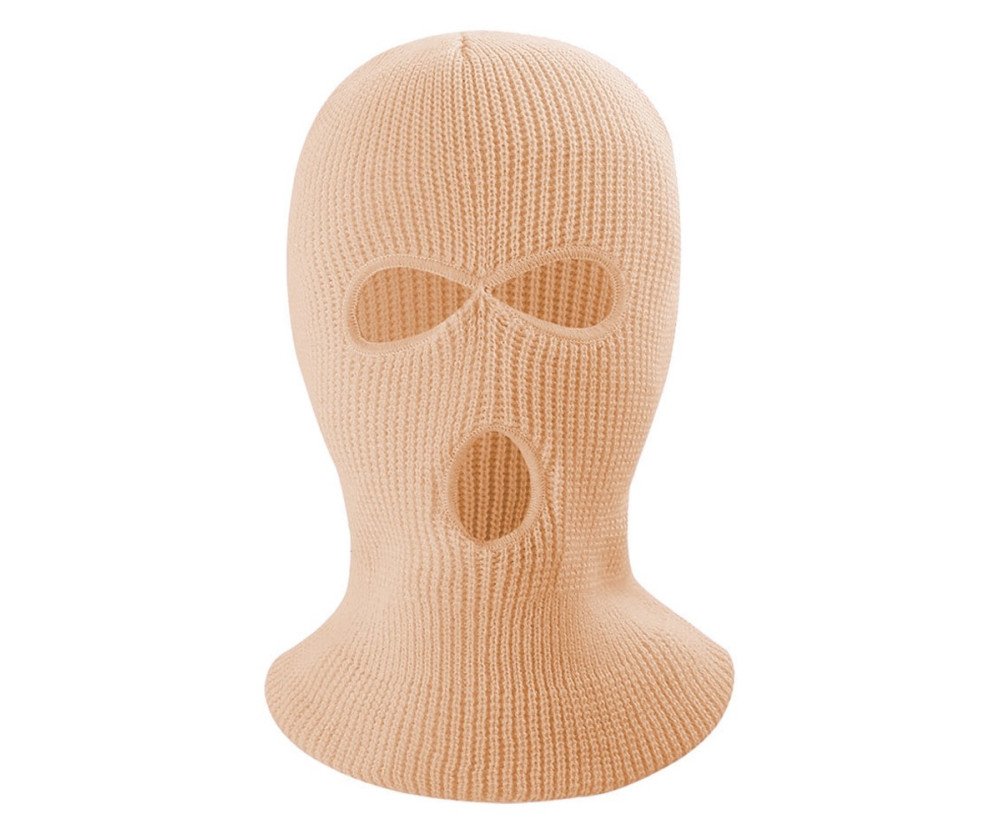 Vinter Helansikte Mask Tre-håls Balaclava Stickad Hatt Hals Damask - Khaki