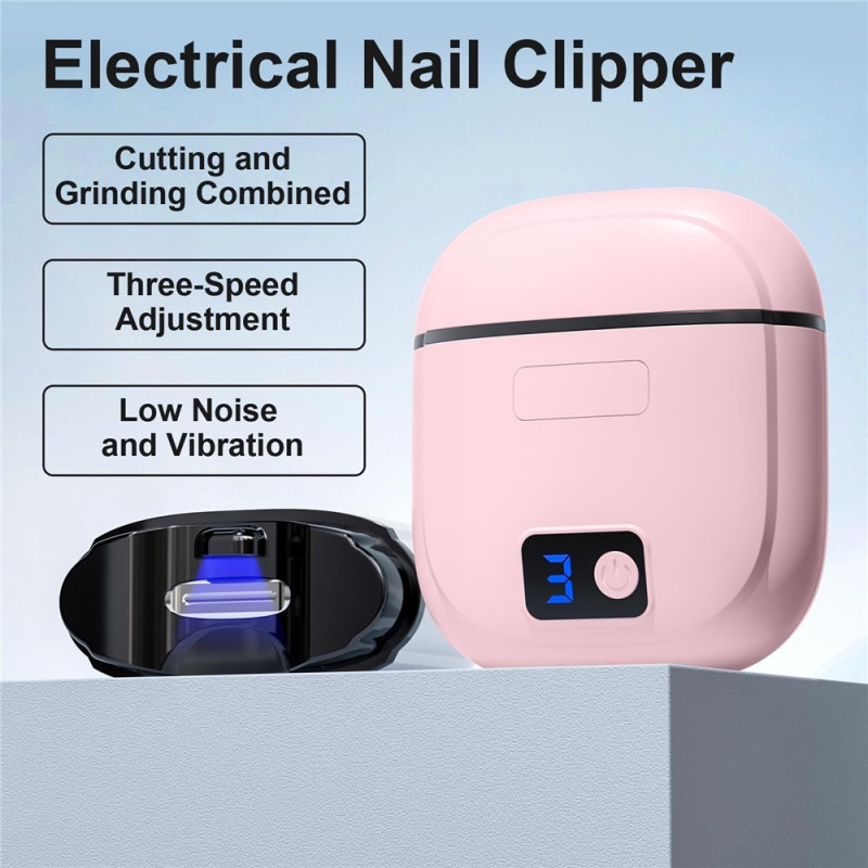 Electric Nail Clipper Quiet Operation Grinder 3 Speed ​​Modes LED Light - White