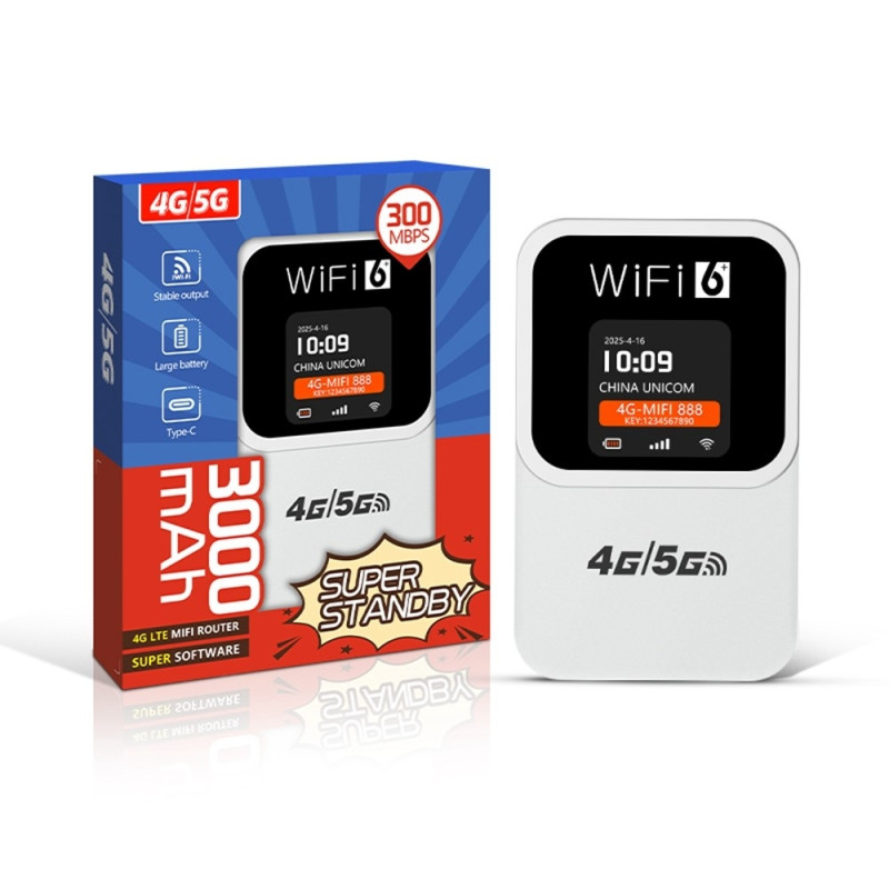 4G WiFi Router Tid og datovisning 300 Mbps WiFi6 Mobilt Hotspot Eurasisk