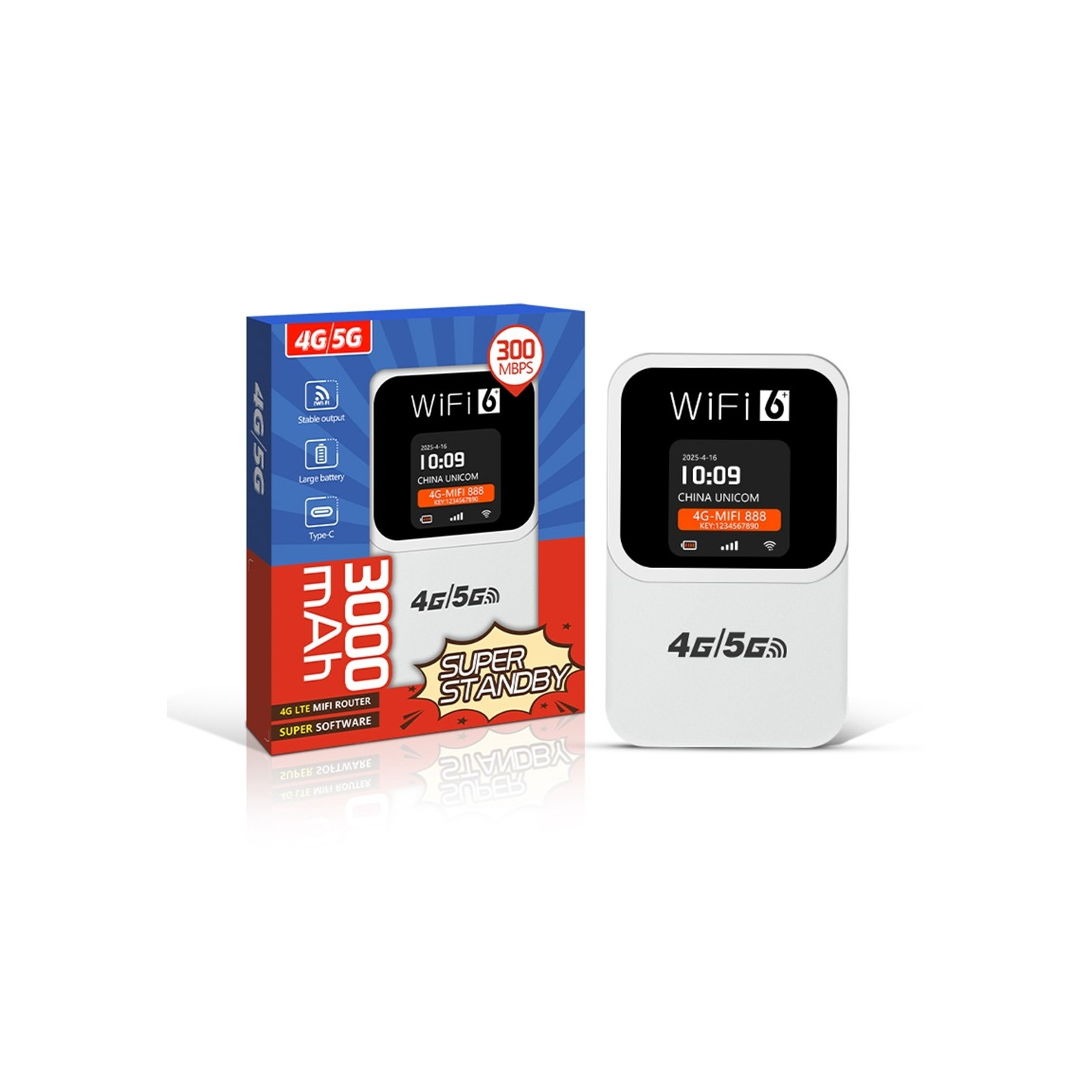 4G WiFi Router Tid og datovisning 300 Mbps WiFi6 Mobilt Hotspot Eurasisk
