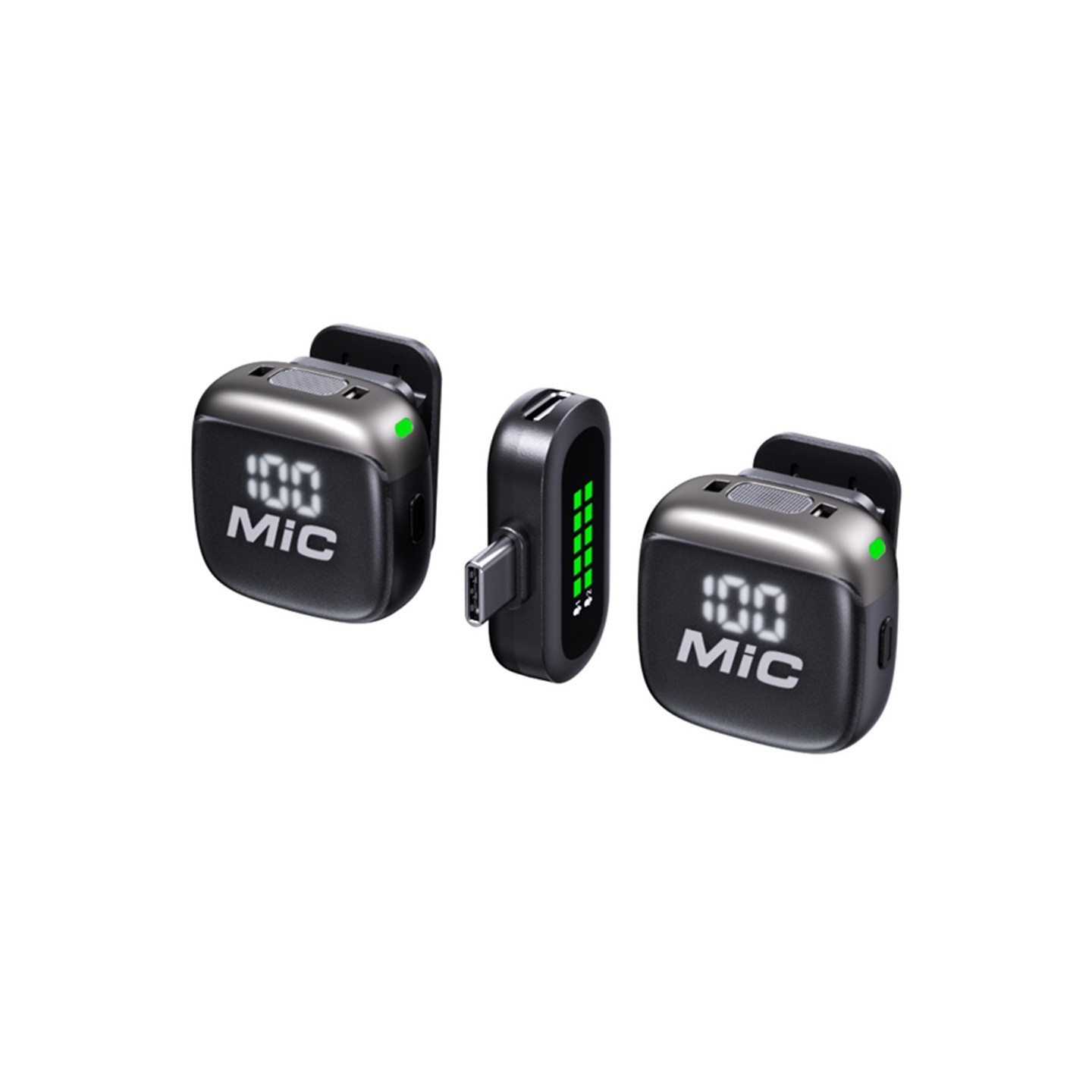 Dobbelt mikrofonsett med lavalier-støyreduksjon, USB-C, 2 mikrofoner + 1 mottaker