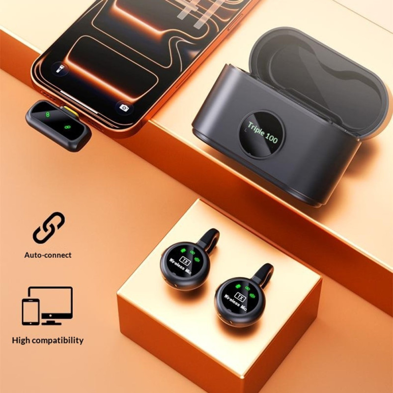 Lavalier-mikrofon opladningsetui USB-C lav latenstid 2 mikrofoner + 1 modtager