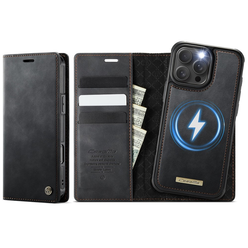 CASEME Til iPhone 16 Pro Max Pungcover Magnetisk Aftagelig RFID Beskyttelse - Sort