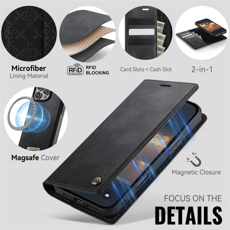 CASEME iPhone 16 Pro Max Lompakkokotelo Magneettinen Irrotettava RFID Suojaus - Musta
