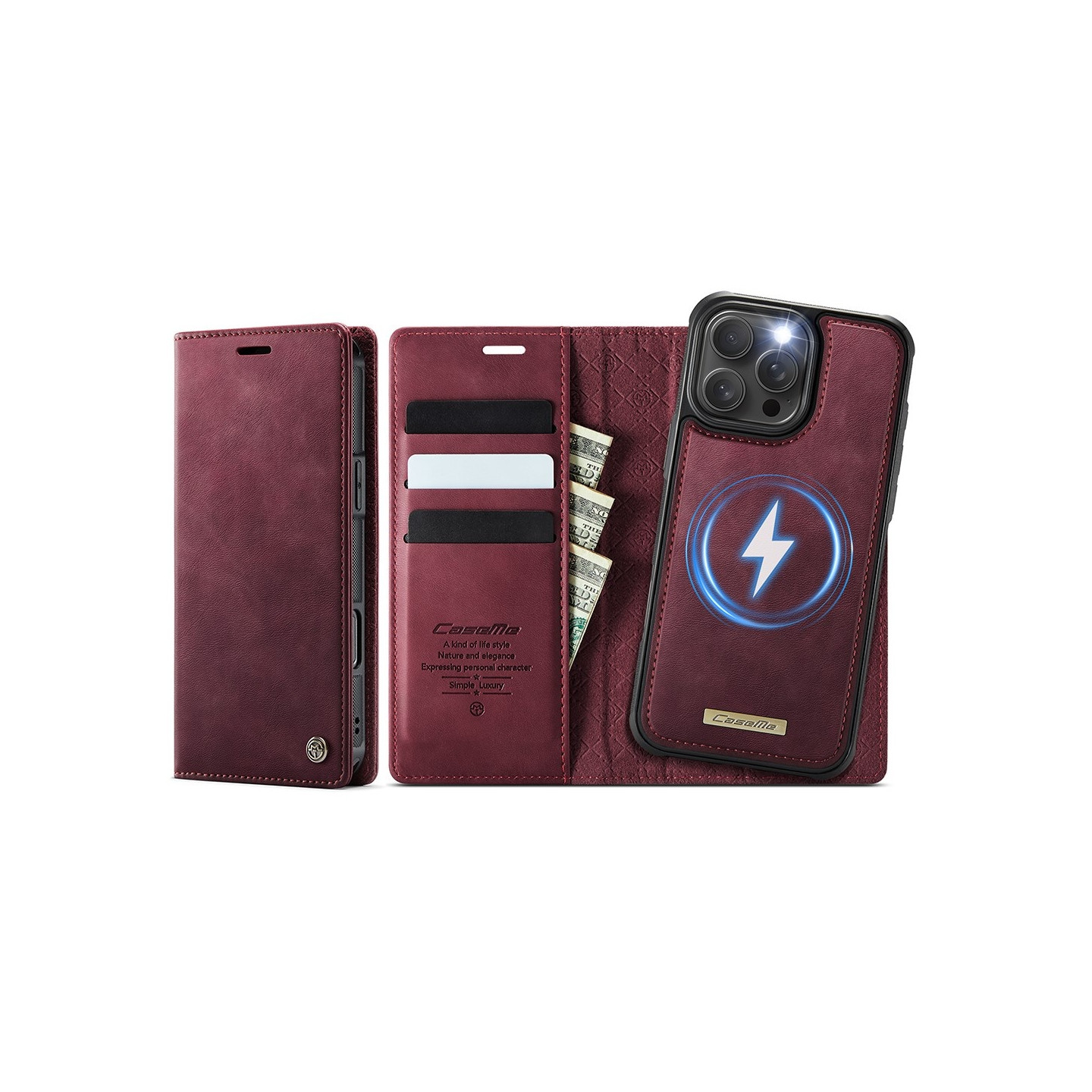 CASEME For iPhone 16 Pro Max Wallet Case Magnetic Detachable RFID Blocking