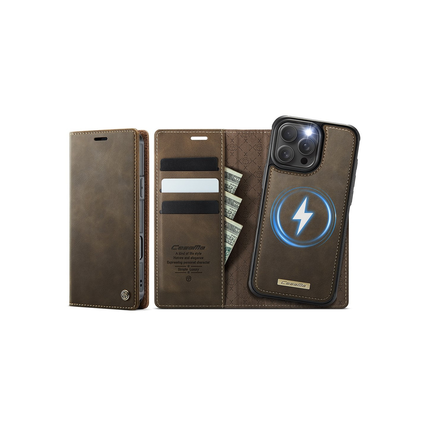CASEME For iPhone 16 Pro Max Wallet Case Magnetic Detachable RFID Blocking