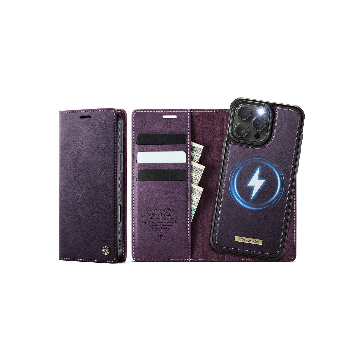 CASEME Til iPhone 16 Pro Max Pungcover Magnetisk Aftagelig RFID Beskyttelse 