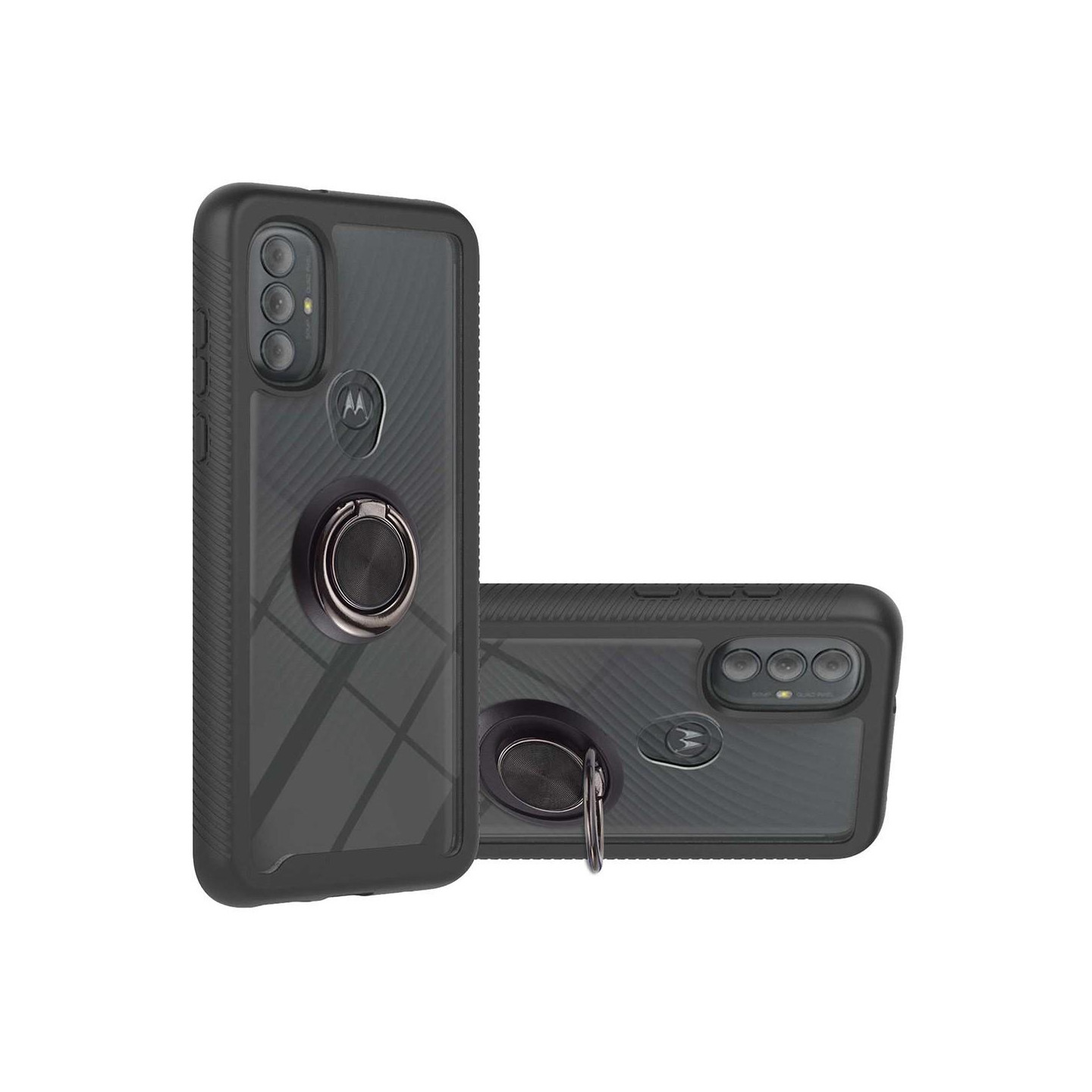 YB PC Series - 5 for Motorola Moto G Power (2022)/G Pure PC + TPU Shockproof Phone Case with Ring Holder Kickstand - Black