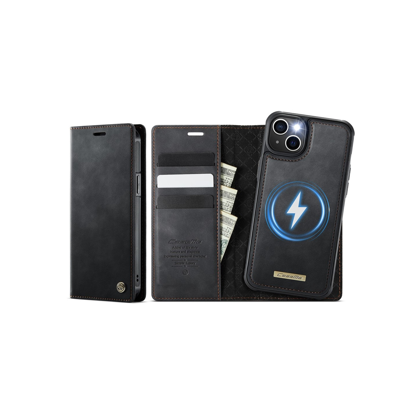CASEME For iPhone 15 Wallet Case Magnetic Detachable RFID Blocking - Black