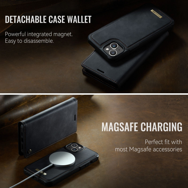 CASEME Til iPhone 15 Lommebokdeksel Magnetisk Avtakbar RFID Beskyttelse - Svart