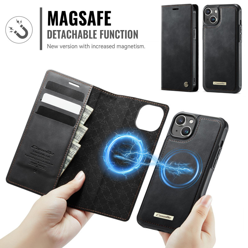 CASEME Til iPhone 15 Pungcover Magnetisk Aftagelig RFID Beskyttelse - Sort