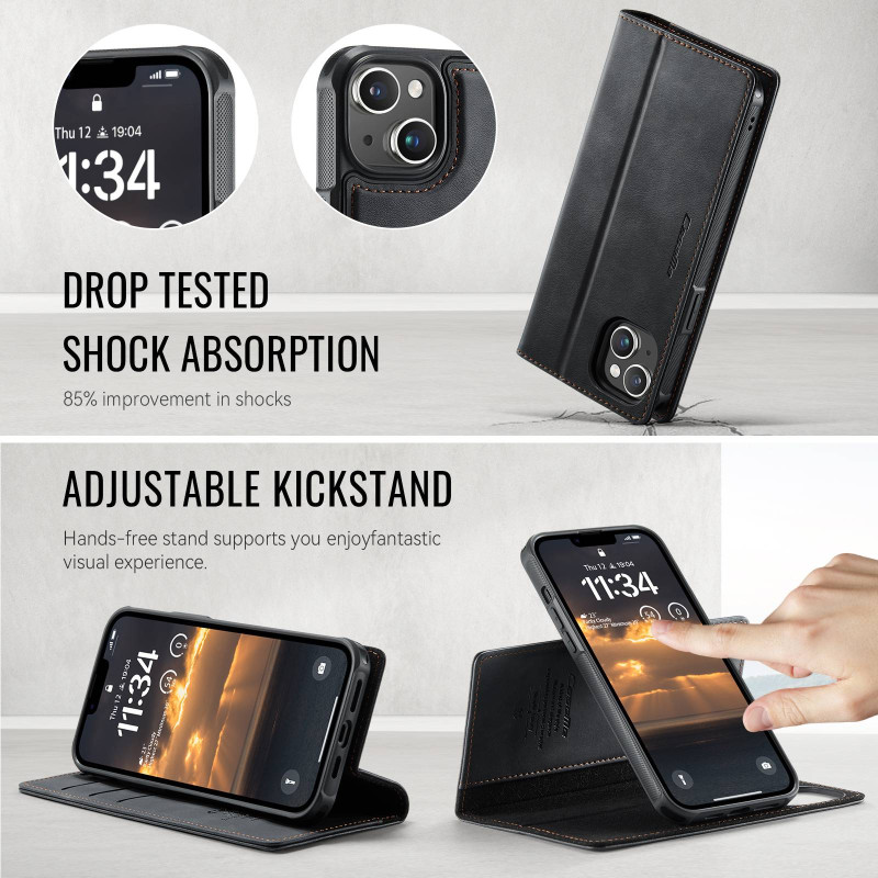 CASEME For iPhone 15 Wallet Case Magnetic Detachable RFID Blocking - Black