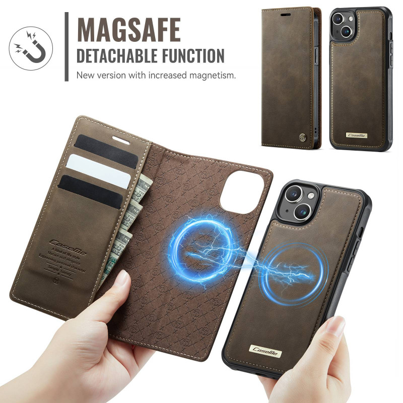 CASEME iPhone 15 Lompakkokotelo Magneettinen Irrotettava RFID Suojaus - Coffee