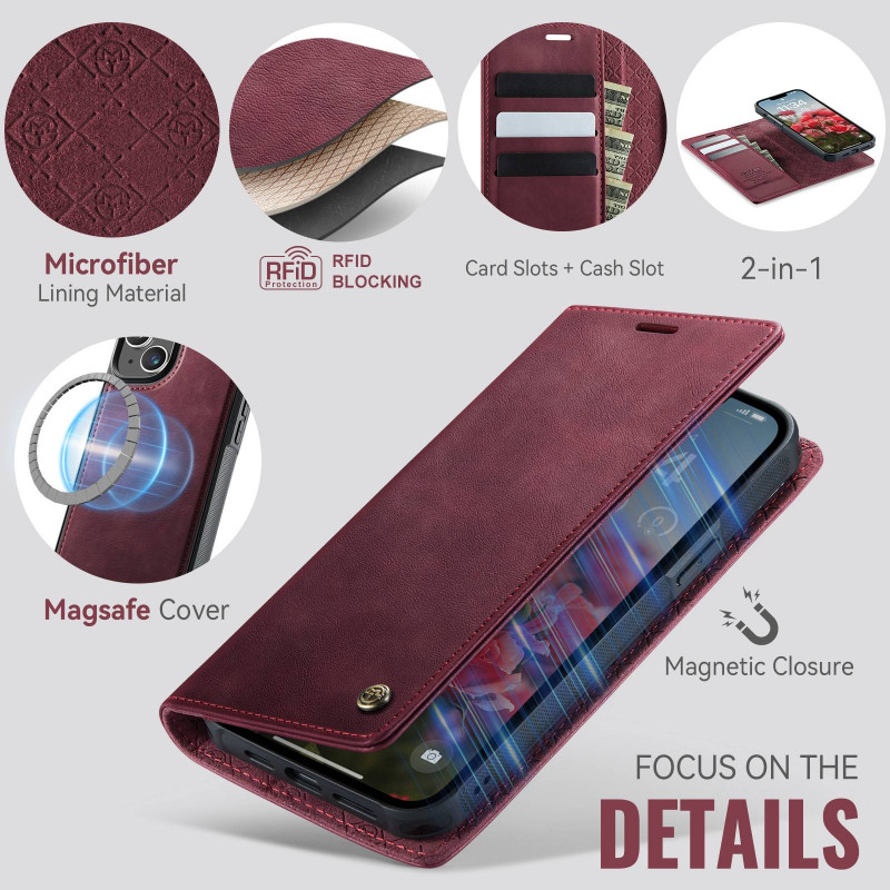 CASEME Til iPhone 15 Pungcover Magnetisk Aftagelig RFID Beskyttelse 