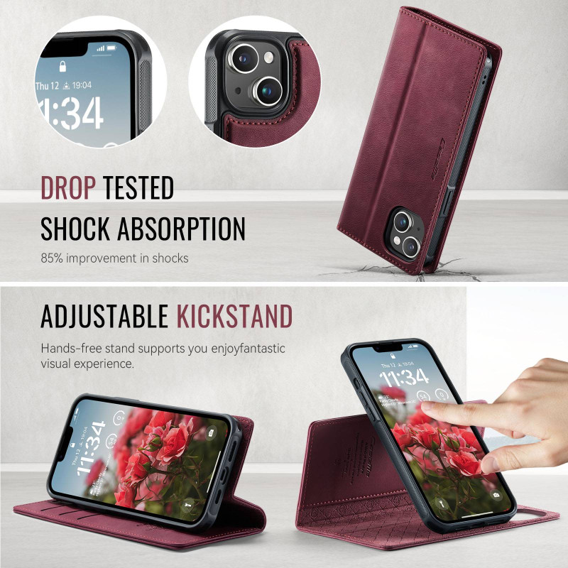 CASEME For iPhone 15 Wallet Case Magnetic Detachable RFID Blocking 