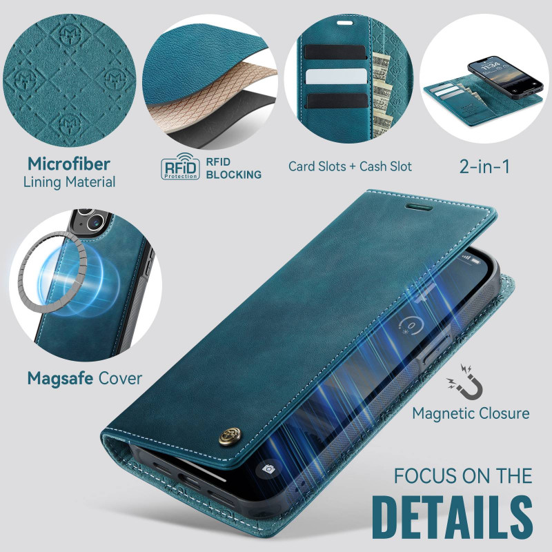 CASEME For iPhone 15 Wallet Case Magnetic Detachable RFID Blocking 