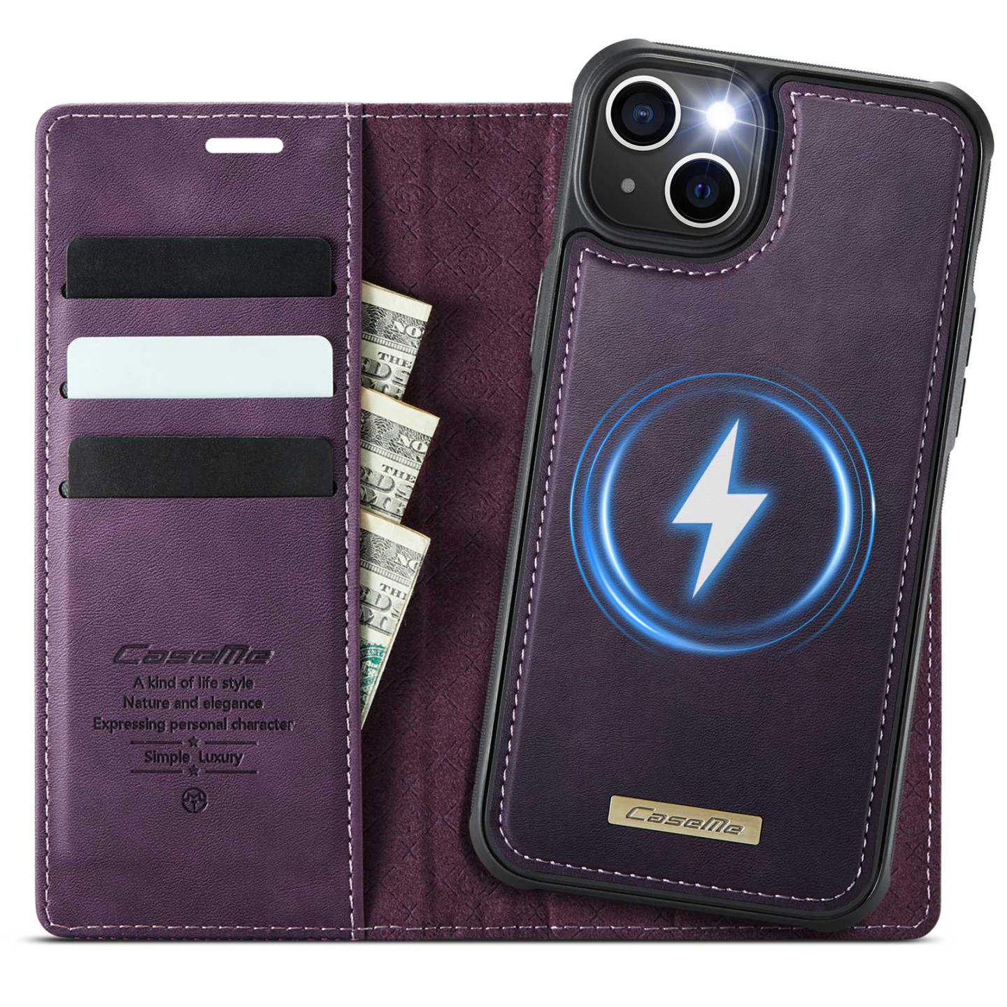 CASEME iPhone 15 Lompakkokotelo Magneettinen Irrotettava RFID Suojaus