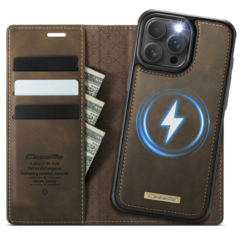 CASEME iPhone 15 Pro Lompakkokotelo Magneettinen Irrotettava RFID Suojaus - Coffee