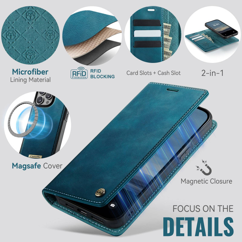 CASEME Til iPhone 15 Pro Pungcover Magnetisk Aftagelig RFID Beskyttelse 