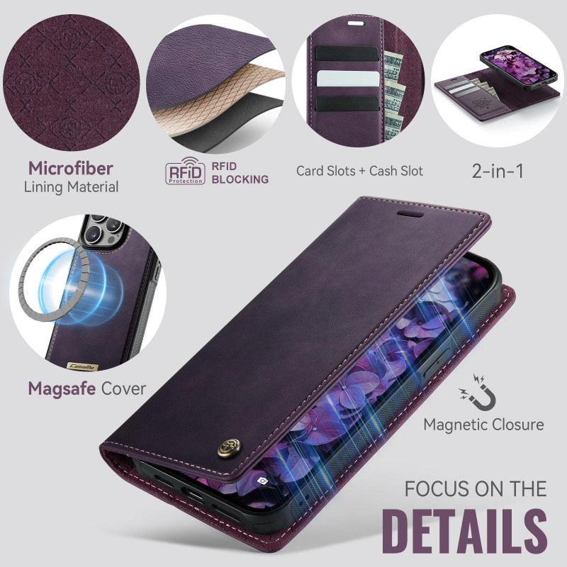 CASEME For iPhone 15 Pro Wallet Case Magnetic Detachable RFID Blocking 