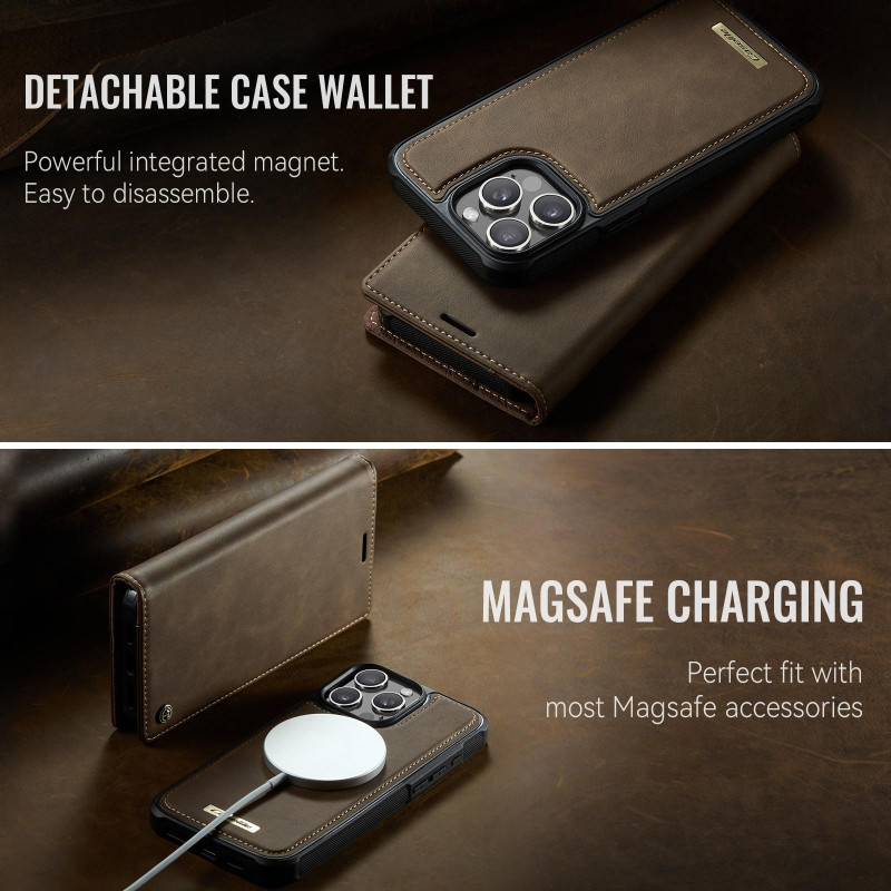 CASEME Til iPhone 15 Pro Max Lommebokdeksel Magnetisk Avtakbar RFID Beskyttelse - Coffee