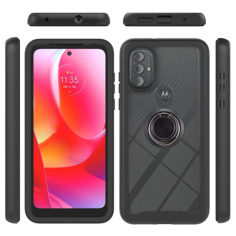YB PC Series - 5 for Motorola Moto G Power (2022)/G Pure PC + TPU Shockproof Phone Case with Ring Holder Kickstand - Black