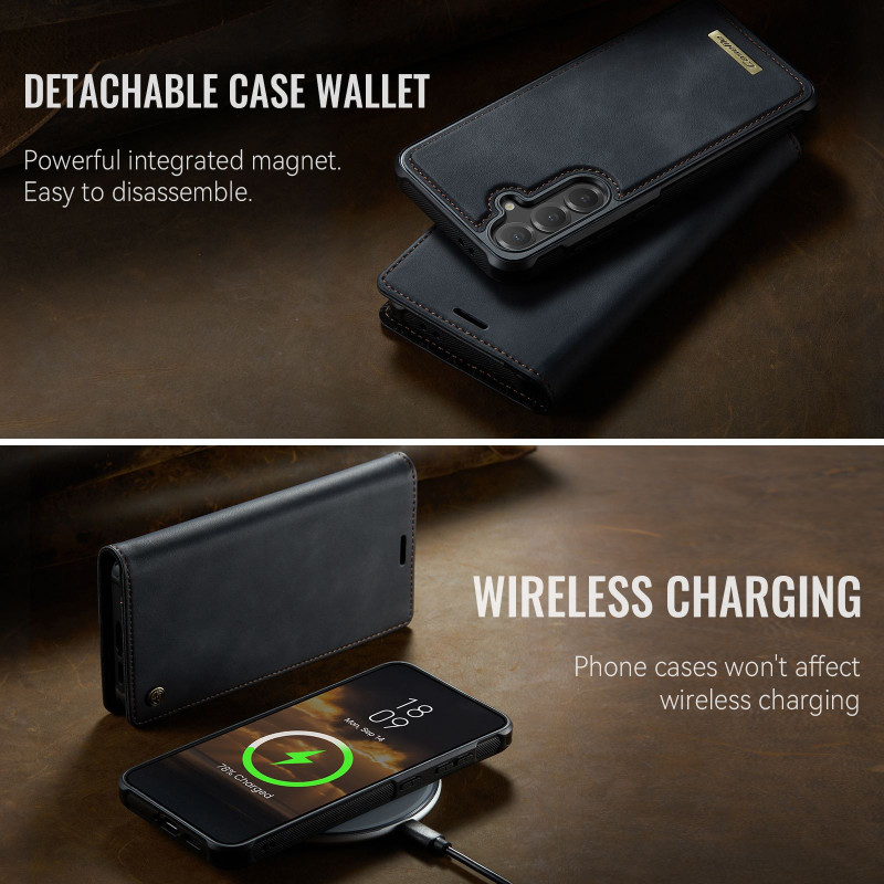 CASEME For Samsung Galaxy S25+ / Galaxy S24+ Wallet Case Magnetic Detachable RFID Blocking - Black