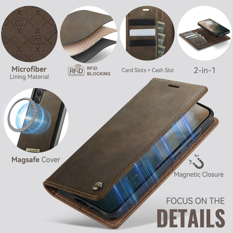 CASEME Til Samsung Galaxy S25+ / Galaxy S24+ Pungcover Magnetisk Aftagelig RFID Beskyttelse - Coffee