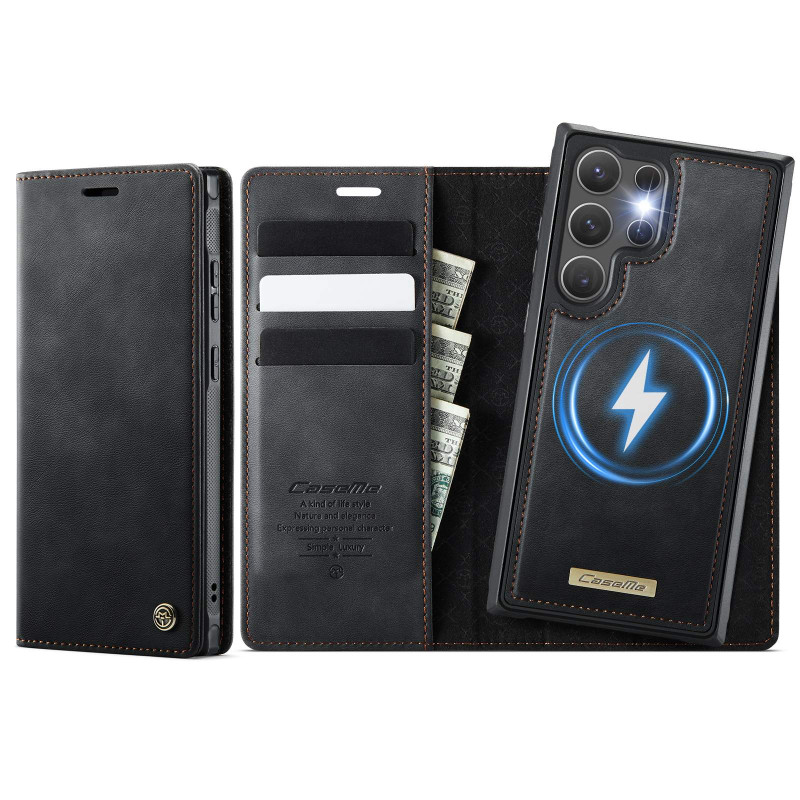 CASEME Samsung Galaxy S24 Ultra Lompakkokotelo Magneettinen Irrotettava RFID Suojaus - Musta